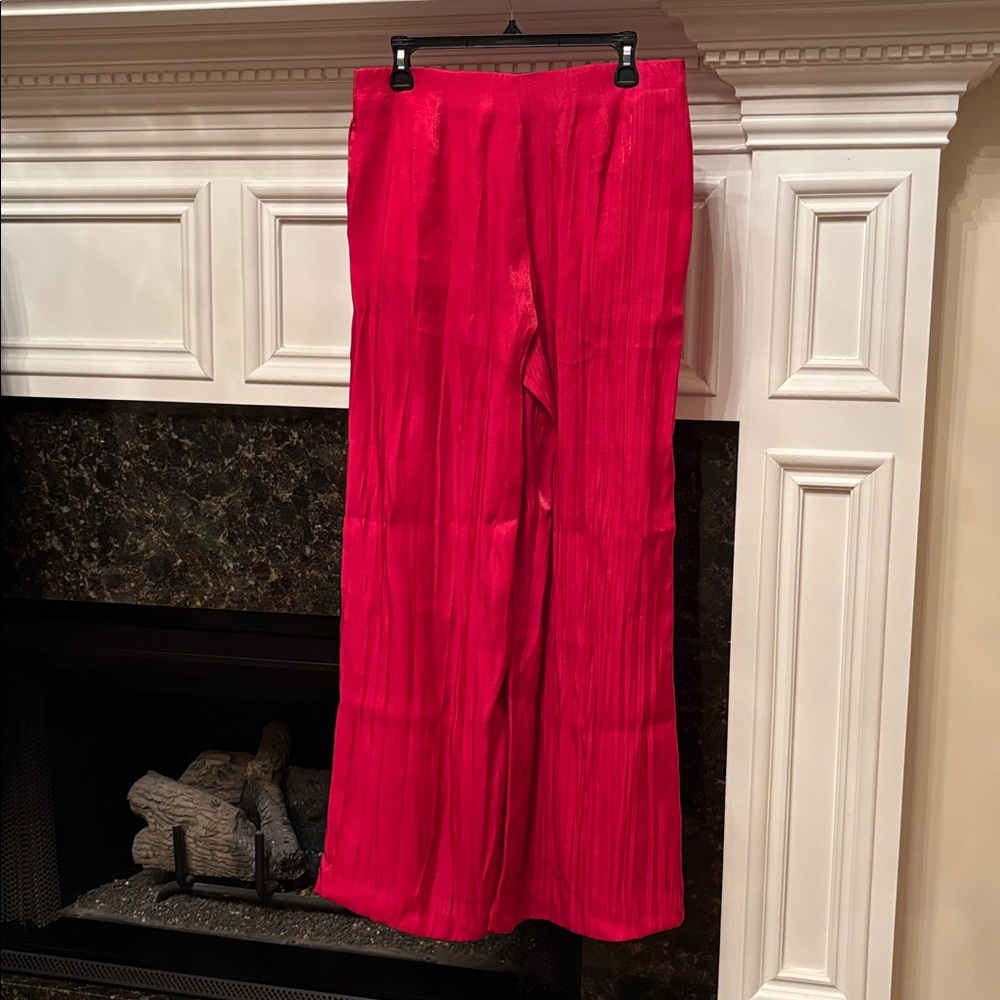 Zara metallic sheen crinkle effect lightweight wide-leg pink pants trousers sz.S - Picture 10 of 16